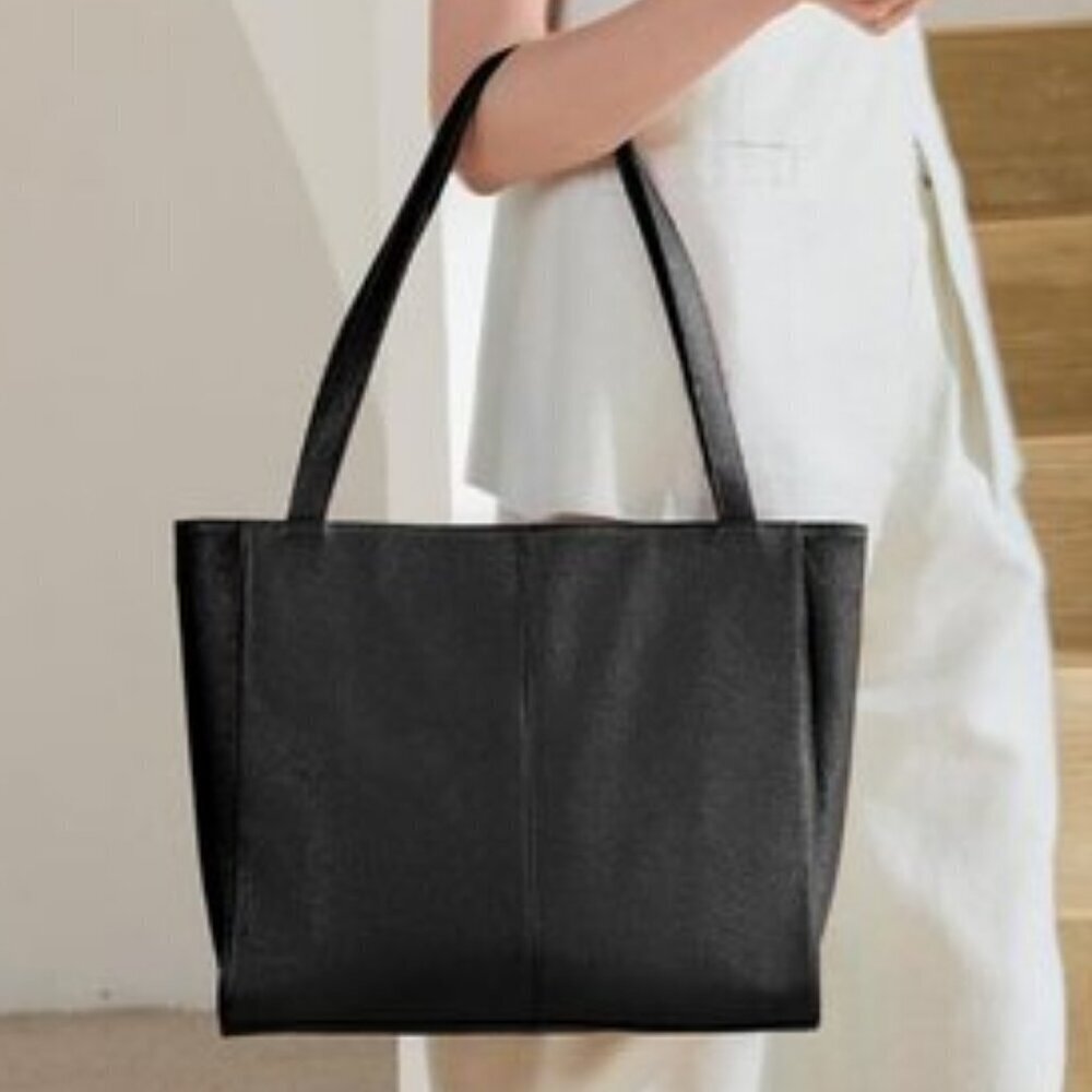 🆕Women Black Genuine Leather Work Leather Shoulder Laptop Compartment Handbag